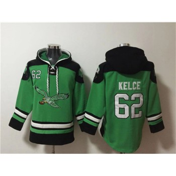 Men's Philadelphia Eagles #62 Jason Kelce Green Ageless Must-Have Lace-Up Pullover Hoodie Men's Philadelphia Eagles #62 Jason Kelce Green Ageless Must-Have Lace-Up Pullover Hoodie