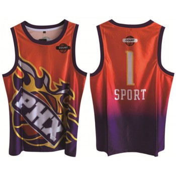 Men's Phoenix Suns#1 Devin Booker Purple/Orange Print Basketball Jersey Men's Phoenix Suns#1 Devin Booker Purple/Orange Print Basketball Jersey
