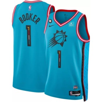 Men's Phoenix Suns #1 Devin Booker Blue 2022-23 City Edition With NO.6 Patch Stitched Basketball Jersey