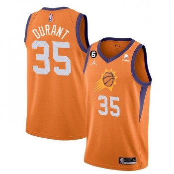 Men's Phoenix Suns #35 Kevin Durant Orange With NO.6 Patch Statement Edition Stitched Basketball Jersey Men's Phoenix Suns #35 Kevin Durant Orange With NO.6 Patch Statement Edition Stitched Basketball Jersey
