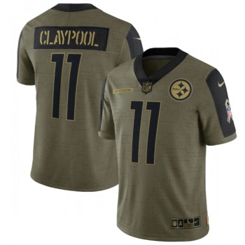 Men's Pittsburgh Steelers #11 Chase Claypool 2021 Olive Salute To Service Limited Stitched Jersey Men's Pittsburgh Steelers #11 Chase Claypool 2021 Olive Salute To Service Limited Stitched Jersey
