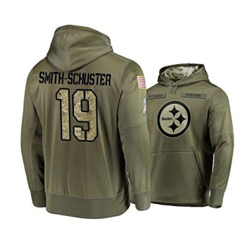 Men's Pittsburgh Steelers #19 JuJu Smith-Schuster 2019 Olive Salute to Service Sideline Therma Performance Pullover Hoodie Men's Pittsburgh Steelers #19 JuJu Smith-Schuster 2019 Olive Salute to Service Sideline Therma Performance Pullover Hoodie