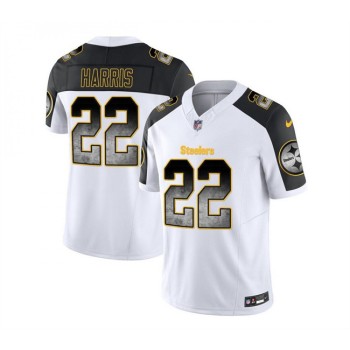 Men's Pittsburgh Steelers #22 Najee Harris White/Black 2023 F.U.S.E. SmokeVapor Untouchable Limited Stitched Jersey Men's Pittsburgh Steelers #22 Najee Harris White/Black 2023 F.U.S.E. SmokeVapor Untouchable Limited Stitched Jersey