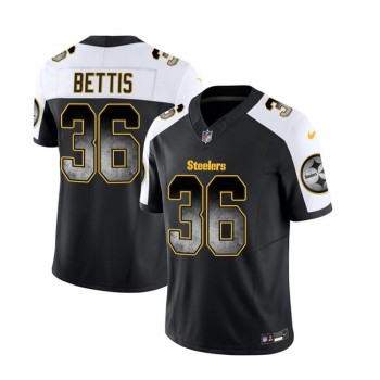 Men's Pittsburgh Steelers #36 Jerome Bettis Black/White 2023 F.U.S.E. Smoke Vapor Untouchable Limited Stitched Jersey Men's Pittsburgh Steelers #36 Jerome Bettis Black/White 2023 F.U.S.E. Smoke Vapor Untouchable Limited Stitched Jersey