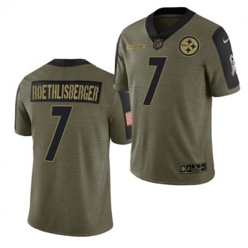 Men's Pittsburgh Steelers #7 Ben Roethlisberger 2021 Olive Salute To Service Limited Stitched Jersey Men's Pittsburgh Steelers #7 Ben Roethlisberger 2021 Olive Salute To Service Limited Stitched Jersey