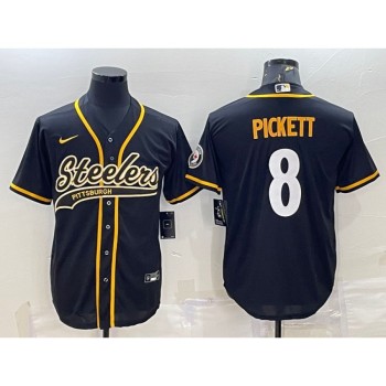Men's Pittsburgh Steelers #8 Kenny Pickett Black With Patch Cool Base Stitched Baseball Jersey Men's Pittsburgh Steelers #8 Kenny Pickett Black With Patch Cool Base Stitched Baseball Jersey