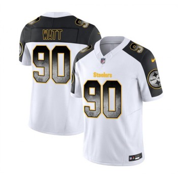 Men's Pittsburgh Steelers #90 T.J. Watt White/Black 2023 F.U.S.E. Smoke Vapor Untouchable Limited Stitched Jersey Men's Pittsburgh Steelers #90 T.J. Watt White/Black 2023 F.U.S.E. Smoke Vapor Untouchable Limited Stitched Jersey