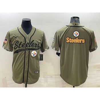 Men's Pittsburgh Steelers Blank Olive Salute to Service Team Big Logo Cool Base Stitched Baseball Jersey Men's Pittsburgh Steelers Blank Olive Salute to Service Team Big Logo Cool Base Stitched Baseball Jersey