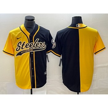 Men's Pittsburgh Steelers Blank Yellow Black Split Cool Base Stitched Baseball Jersey Men's Pittsburgh Steelers Blank Yellow Black Split Cool Base Stitched Baseball Jersey