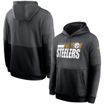 Men's Pittsburgh Steelers Charcoal/Black Sideline Impact Lockup Performance Pullover Hoodie Men's Pittsburgh Steelers Charcoal/Black Sideline Impact Lockup Performance Pullover Hoodie