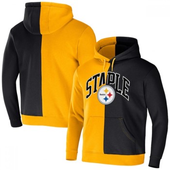 Men's Pittsburgh Steelers Gold/Black Split Logo Pullover Hoodie Men's Pittsburgh Steelers Gold/Black Split Logo Pullover Hoodie
