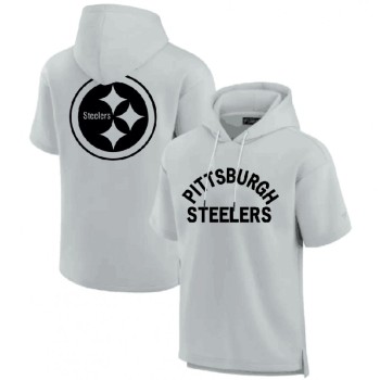 Men's Pittsburgh Steelers Gray Super Soft Fleece Short Sleeve Hoodie Men's Pittsburgh Steelers Gray Super Soft Fleece Short Sleeve Hoodie