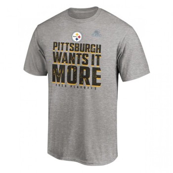 Men's Pittsburgh Steelers Heather Gray 2020 NFL Playoffs Bound NFL T-Shirt Men's Pittsburgh Steelers Heather Gray 2020 NFL Playoffs Bound NFL T-Shirt