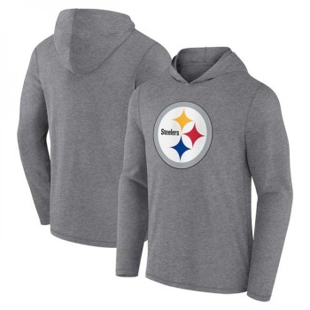 Men's Pittsburgh Steelers Heather Gray Primary Logo Long Sleeve Hoodie T-Shirt Men's Pittsburgh Steelers Heather Gray Primary Logo Long Sleeve Hoodie T-Shirt