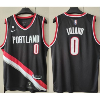 Men's Portland Trail Blazers #0 Damian Lillard Black With No.6 Patch Stitched Basketball Jersey