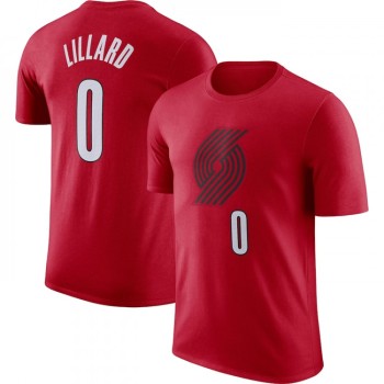Men's Portland Trail Blazers #0 Damian Lillard Red 2022/23 Statement Edition Name & Number T-Shirt Men's Portland Trail Blazers #0 Damian Lillard Red 2022/23 Statement Edition Name & Number T-Shirt