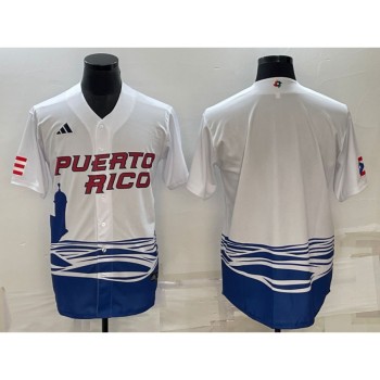 Men's Puerto Rico Baseball Blank 2023 White World Baseball Classic Stitched Jersey