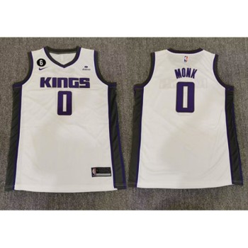 Men's Sacramento Kings #0 Malik Monk White No.6 Patch Stitched Basketball Jersey