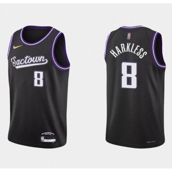 Men's Sacramento Kings #8 Maurice Harkless 2021/22 Black 75th Anniversary City Edition Stitched Basketball Jersey Men's Sacramento Kings #8 Maurice Harkless 2021/22 Black 75th Anniversary City Edition Stitched Basketball Jersey