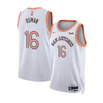 Men's San Antonio Spurs #16 Cedi Osman White 2023/24 City Edition Stitched Basketball Jersey Men's San Antonio Spurs #16 Cedi Osman White 2023/24 City Edition Stitched Basketball Jersey