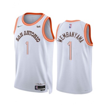 Men's San Antonio Spurs #1 Victor Wembanyama White 2023/24 City Edition Stitched Basketball Jersey Men's San Antonio Spurs #1 Victor Wembanyama White 2023/24 City Edition Stitched Basketball Jersey