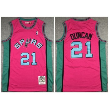 Men's San Antonio Spurs #21 Tim Duncan 1998-99 Pink Throwback Stitched Jersey