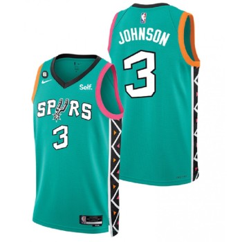 Men's San Antonio Spurs #3 Keldon Johnson Teal 2022 City Edition With NO.6 Patch Swingman Stitched Jersey