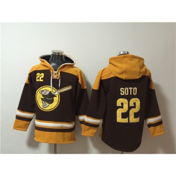 Men's San Diego Padres #22 Juan Soto Brown/Yellow Ageless Must-Have Lace-Up Pullover Hoodie