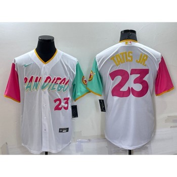 Men's San Diego Padres #23 Fernando Tatis Jr. 2022 White City Connect Cool Base Stitched Jersey Men's San Diego Padres #23 Fernando Tatis Jr. 2022 White City Connect Cool Base Stitched Jersey