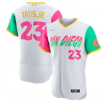 Men's San Diego Padres #23 Fernando Tatis Jr. 2022 White City Connect Flex Base Stitched Baseball Jersey Men's San Diego Padres #23 Fernando Tatis Jr. 2022 White City Connect Flex Base Stitched Baseball Jersey