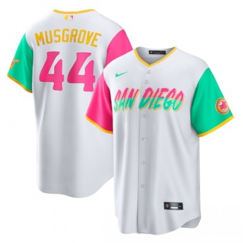 Men's San Diego Padres #44 Joe Musgrove 2022 White City Connect Cool Base Stitched Jersey Men's San Diego Padres #44 Joe Musgrove 2022 White City Connect Cool Base Stitched Jersey