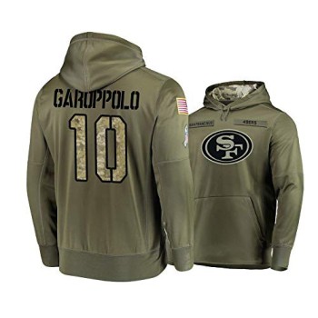 Men's San Francisco 49ers #10 Jimmy Garoppolo 2019 Olive Salute To Service Sideline Therma Performance Pullover Hoodie Men's San Francisco 49ers #10 Jimmy Garoppolo 2019 Olive Salute To Service Sideline Therma Performance Pullover Hoodie