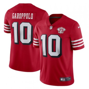 Men's San Francisco 49ers #10 Jimmy Garoppolo 2021 Scarlet 75th Anniversary Alternate Vapor Untouchable Stitched NFL Jersey Men's San Francisco 49ers #10 Jimmy Garoppolo 2021 Scarlet 75th Anniversary Alternate Vapor Untouchable Stitched NFL Jersey