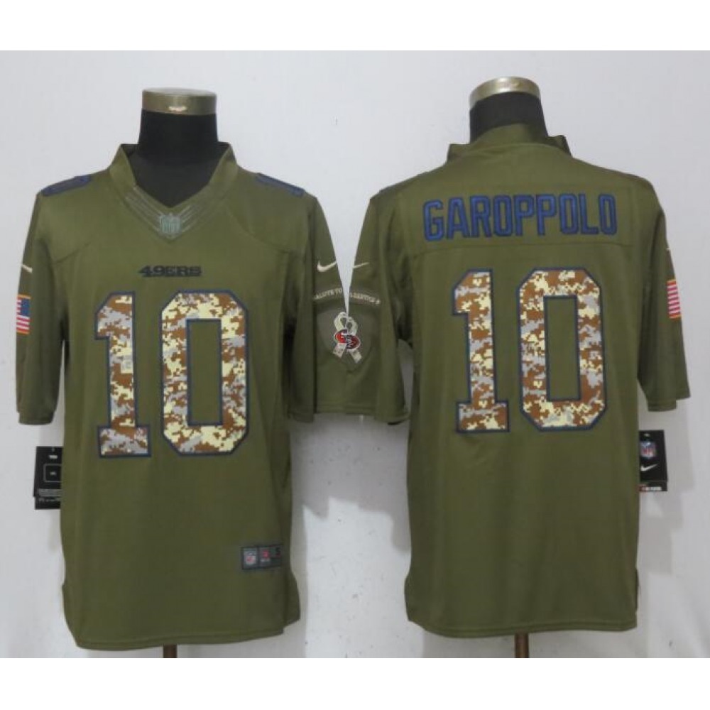 Men's San Francisco 49ers #10 Jimmy Garoppolo Green Salute To Service Limited Stitched NFL Jersey