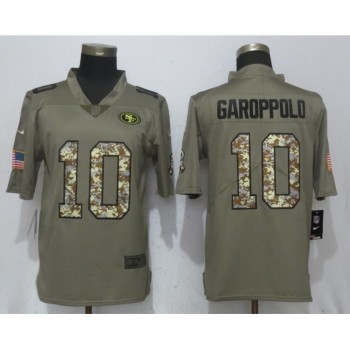 Men's San Francisco 49ers #10 Jimmy Garoppolo Olive Camo Salute To Service Limited Stitched NFL Jersey