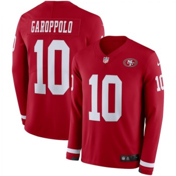 Men's San Francisco 49ers #10 Jimmy Garoppolo Scarlet Therma Long Sleeve Stitched NFL Jersey Men's San Francisco 49ers #10 Jimmy Garoppolo Scarlet Therma Long Sleeve Stitched NFL Jersey