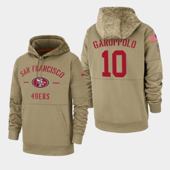 Men's San Francisco 49ers #10 Jimmy Garoppolo Tan 2019 Salute to Service Sideline Therma Pullover Hoodie Men's San Francisco 49ers #10 Jimmy Garoppolo Tan 2019 Salute to Service Sideline Therma Pullover Hoodie