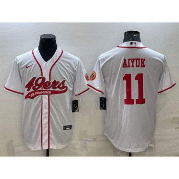 Men's San Francisco 49ers #11 Brandon Aiyuk White With Patch Cool Base Stitched Baseball Jersey Men's San Francisco 49ers #11 Brandon Aiyuk White With Patch Cool Base Stitched Baseball Jersey
