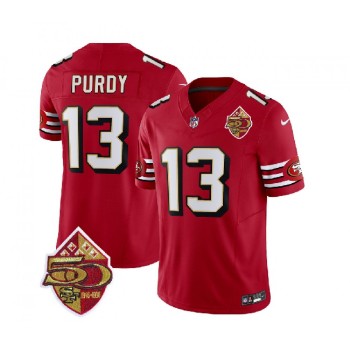 Men's San Francisco 49ers #13 Brock Purdy Red 2023 F.U.S.E. 50th Patch Vapor Limited Stitched Football Jersey Men's San Francisco 49ers #13 Brock Purdy Red 2023 F.U.S.E. 50th Patch Vapor Limited Stitched Football Jersey