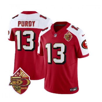 Men's San Francisco 49ers #13 Brock Purdy Red/White 2023 F.U.S.E. 50th Patch Throwback Stitched Football Jersey Men's San Francisco 49ers #13 Brock Purdy Red/White 2023 F.U.S.E. 50th Patch Throwback Stitched Football Jersey