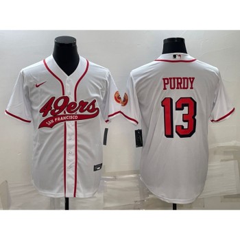 Men's San Francisco 49ers #13 Brock Purdy White With Patch Cool Base Stitched Baseball Jersey Men's San Francisco 49ers #13 Brock Purdy White With Patch Cool Base Stitched Baseball Jersey