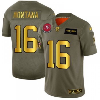 Men's San Francisco 49ers #16 Joe Montana 2019 Olive/Gold Salute To Service Limited Stitched NFL Jersey Men's San Francisco 49ers #16 Joe Montana 2019 Olive/Gold Salute To Service Limited Stitched NFL Jersey