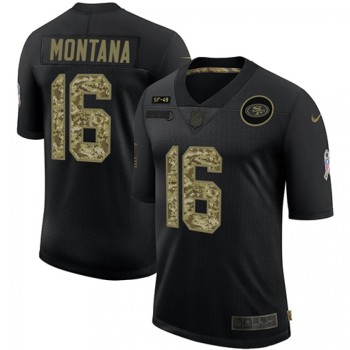 Men's San Francisco 49ers #16 Joe Montana 2020 Black Camo Salute To Service Limited Stitched Jersey Men's San Francisco 49ers #16 Joe Montana 2020 Black Camo Salute To Service Limited Stitched Jersey