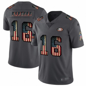 Men's San Francisco 49ers #16 Joe Montana Grey 2019 Salute To Service USA Flag Fashion Limited Stitched NFL Jersey Men's San Francisco 49ers #16 Joe Montana Grey 2019 Salute To Service USA Flag Fashion Limited Stitched NFL Jersey
