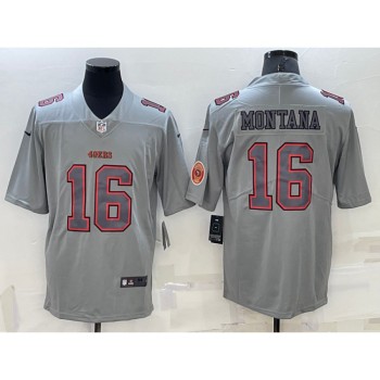 Men's San Francisco 49ers #16 Joe Montana Grey With Patch Atmosphere Fashion Stitched Jersey Men's San Francisco 49ers #16 Joe Montana Grey With Patch Atmosphere Fashion Stitched Jersey