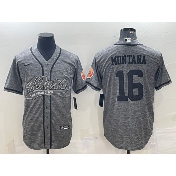 Men's San Francisco 49ers #16 Joe Montana Grey With Patch Cool Base Stitched Baseball Jersey Men's San Francisco 49ers #16 Joe Montana Grey With Patch Cool Base Stitched Baseball Jersey