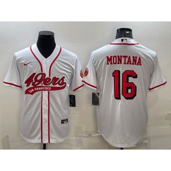 Men's San Francisco 49ers #16 Joe Montana New White With Patch Cool Base Stitched Baseball Jersey