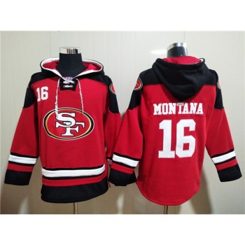Men's San Francisco 49ers #16 Joe Montana Red All Stitched Sweatshirt Hoodie Men's San Francisco 49ers #16 Joe Montana Red All Stitched Sweatshirt Hoodie