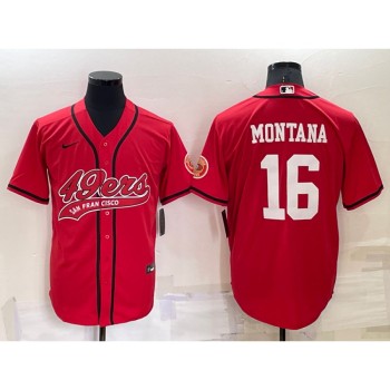 Men's San Francisco 49ers #16 Joe Montana Red Cool Base Stitched Baseball Jersey Men's San Francisco 49ers #16 Joe Montana Red Cool Base Stitched Baseball Jersey
