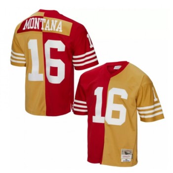 Men's San Francisco 49ers #16 Joe Montana Red Gold Split 1990 Throwback Stitched Jersey Men's San Francisco 49ers #16 Joe Montana Red Gold Split 1990 Throwback Stitched Jersey